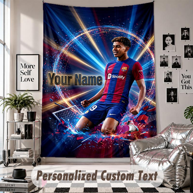 Wall Hanging Tapestry With Custom Name & Text, Lamine Yamal Decorative Tapestry For Bedroom