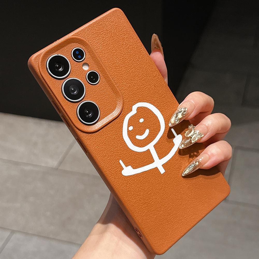 Samsung A07 A16 Xiaomi Redmi 13C 14C for iPhone 17 16 Pro Max Infinix Realme Phone Cases Soft brown Leather pattern TPU Case NY50 Cartoon Matchman art