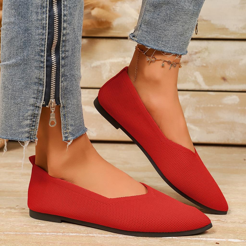 Women Flats Shoes Elastic Knitting Slip on Flat Shoes for Women Summer Breathable Soft Loafers Lightweight Casual Sneakers Women