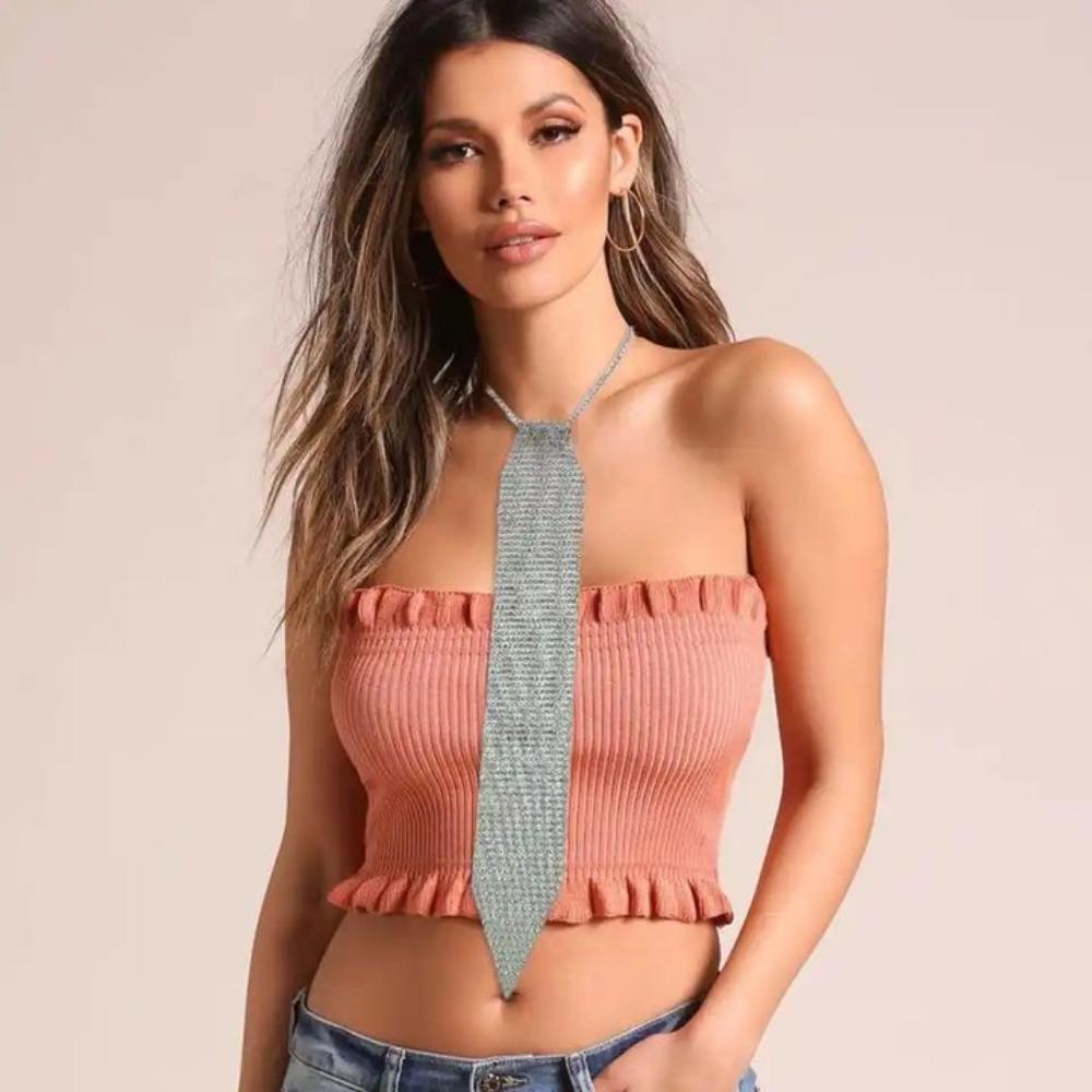 Soft Crystal Rhinestone Neck Tie Adjustable Glitter Cravat Metal Sequin Necktie  Suit Accessories