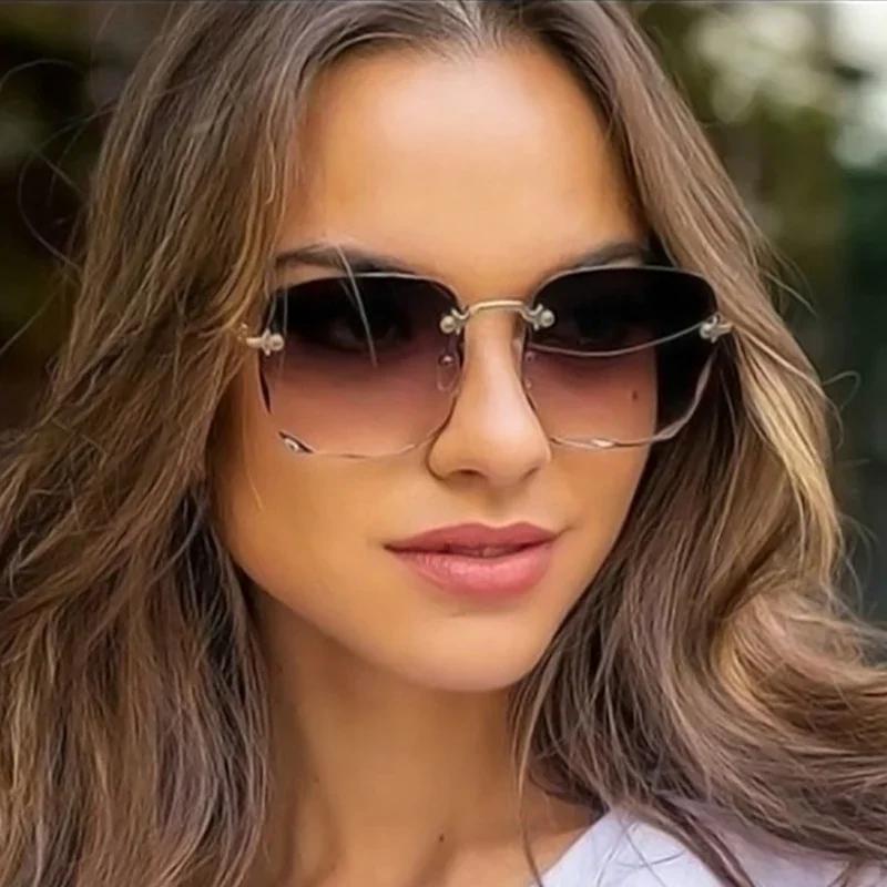 New Rimless Square Sunglasses Women's Brand Designer Fashion Sun Glasses Female Summer Travel Trend Eyewear UV400
