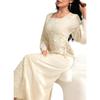 Women's Long Sleeve Embroidered Dress, Elegant Cinched Waist Slimming Long Maxi Dress, Sweet Fresh Evening Party Gown for Banquet