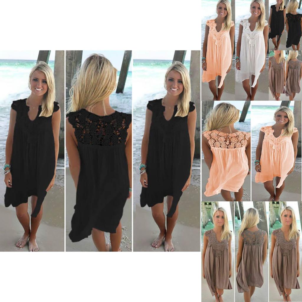 Elegant Plus Size Lady Boho Sleeveless Summer Beach Lace Dress For Women