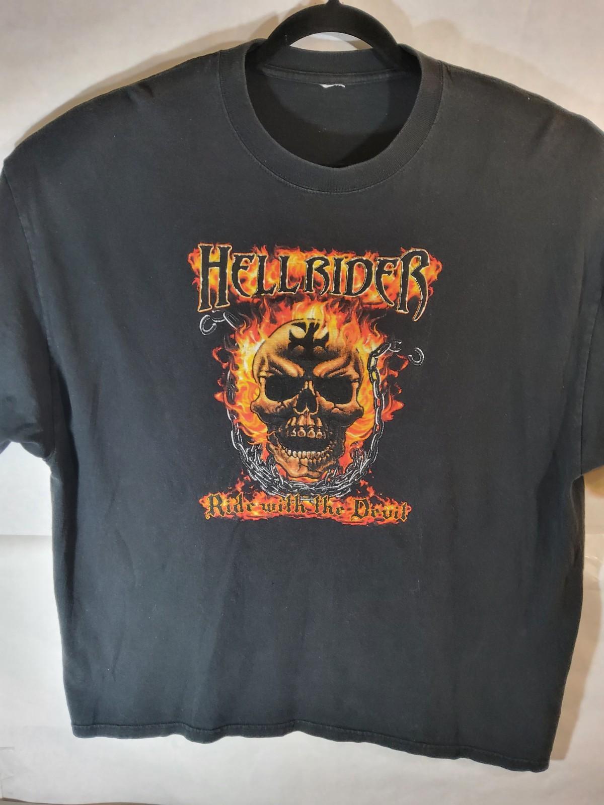 Hellrider Biker Flaming Skull Graphic T-Shirt Size 2XL Black Unisex T-Shirt S