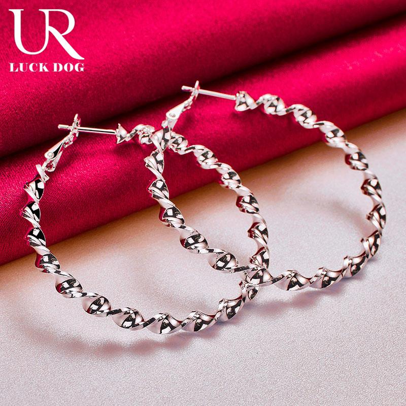 925 Sterling Silber 50mm gedrehte Seil Piercing Ohrringe Geschenk Party Mode Hochzeit Schmuck