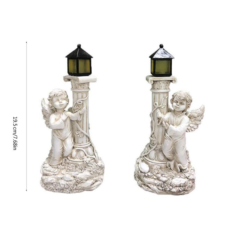 Roman Colum Child Sculpture Lamp Outdoor Garden Resin Statue for Yard Decors