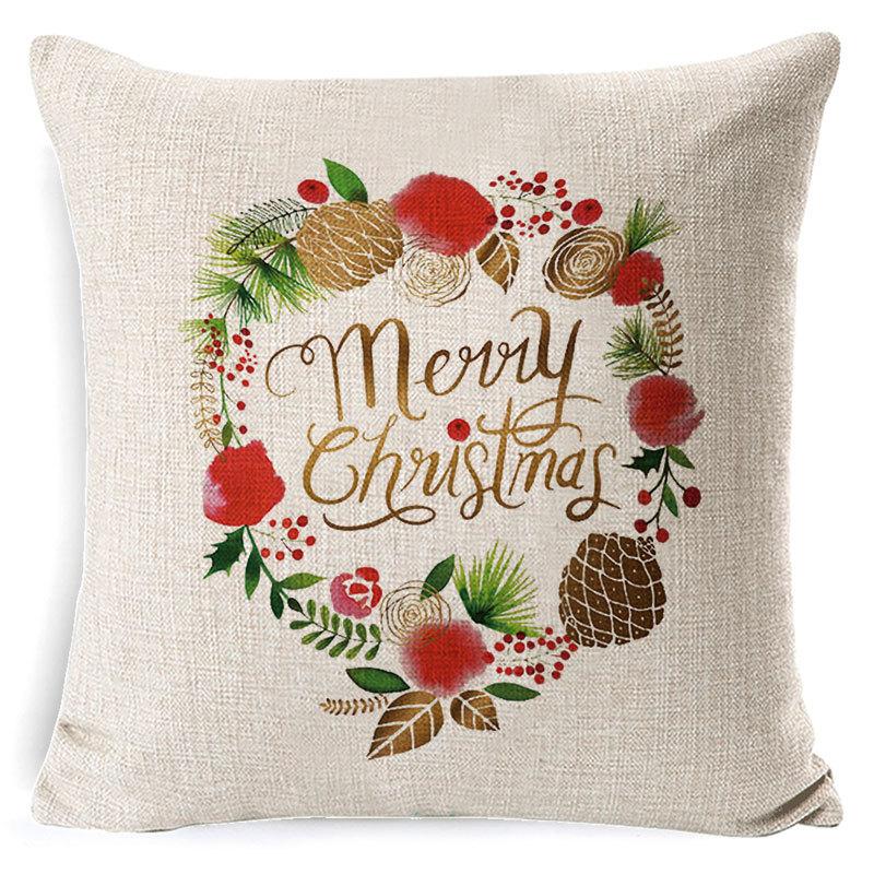 Christmas Tree Linen Pillowcases Christmas Wreath Series Cotton and Linen Cushions Human-effect Pillows Home Cushions