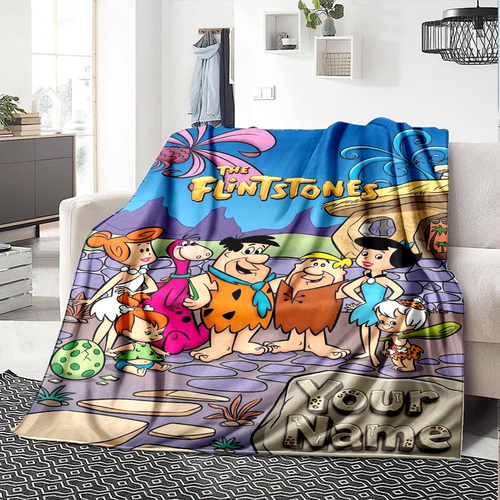 Name Custom the Flintstones Print Flannel Blanket High Quality Warm Comfortable Cover for All Seasons Perfect for Gifts Home Decor