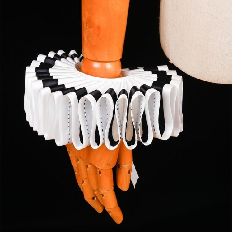 Renaissance Victorian Black Edging Ruffle False Collar and Wrist Cuffs Set Colonial Clown Choker Neck Collar Cuffs
