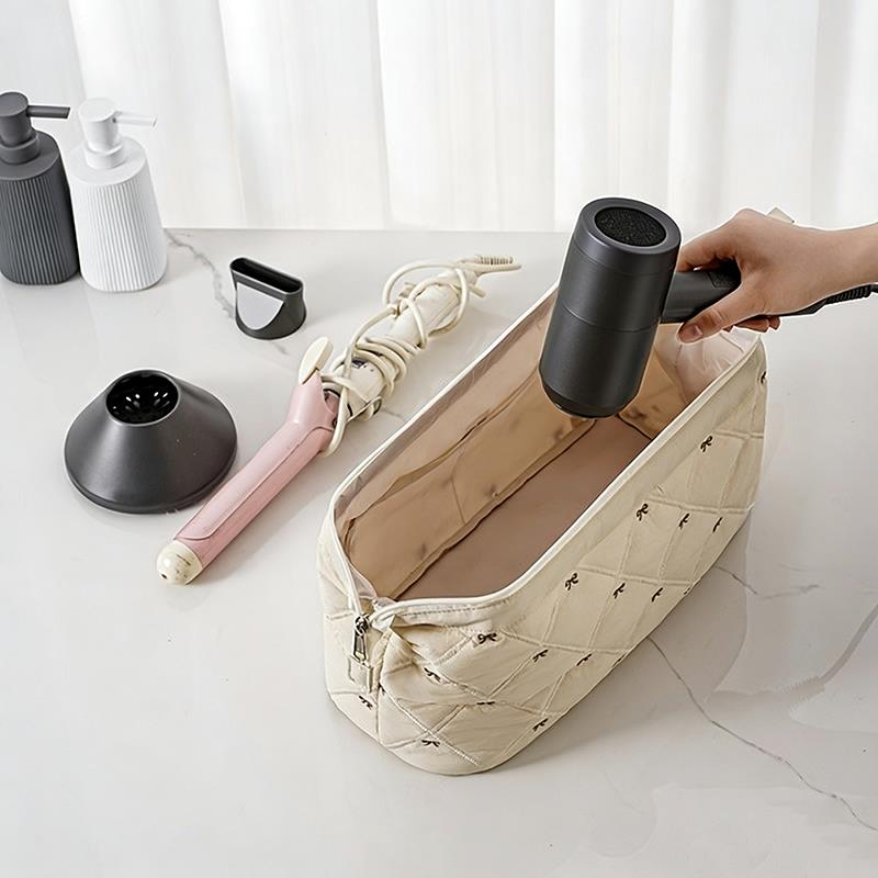Hair Dryer Storage Bag For Travel Kawaii Cute Bow Embroidery Hair Tools Organizer With Zipper Cosmetic Makeup Bag 1-5PCS