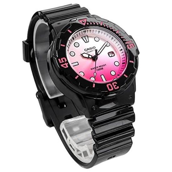 CASIO analog wristwatch LRW-200H-4EV women kids Cheap gloss black pink metallic overseas model.