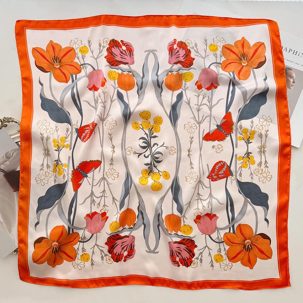 Summer Plant Flower Small Square Scarf Silk Scarf Women'S Headscarf With Shirt Professional Decoration Neck Protection Thin Scarf