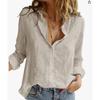 Women Breathable Soft Blouses Cotton Long Sleeve Shirt Solid Color Turn Down Collar Button Up Loose Tops