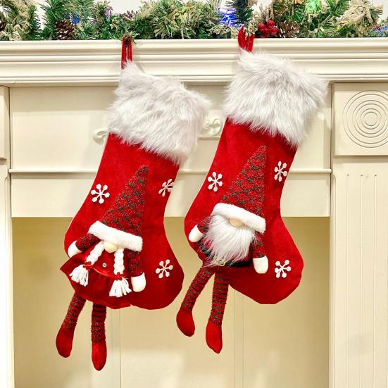 Christmas Stocking Snowflake Santa Claus Decor Non-Woven Fabrics Xmas Stocking Festive Embroidery Decoration