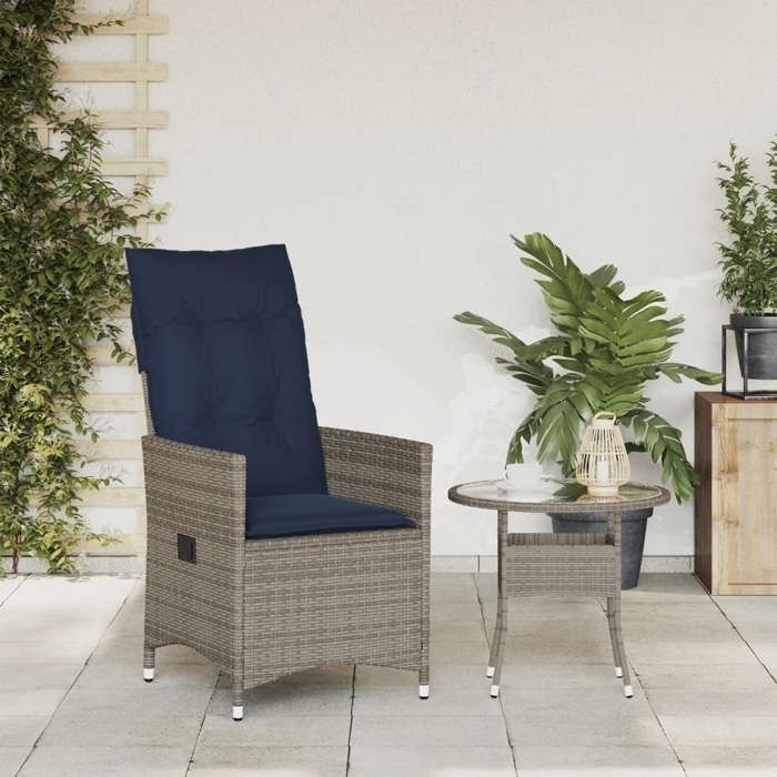 VidaXL Chaise de jardin inclinable avec coussins en résine tressée grise 365642