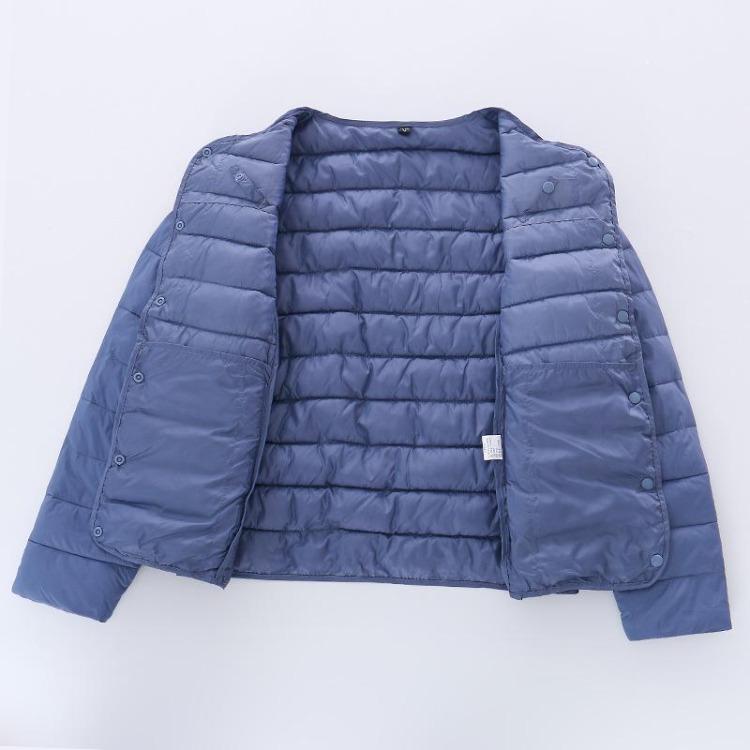 Leichte Daunen-Baumwolljacke für Damen Herbst Winter Vielseitig zum Layering Kurz Rund V-Ausschnitt