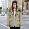 Women Short Medium Length Down Jacket Winter Warm Stand Collar Solid Color Casual Outerwear Coat