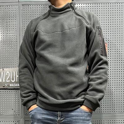 Sweat-shirt polaire d'extérieur chaud et respirant pour homme, fermeture éclair tactique, col montant, manches longues, décontracté, couleur unie