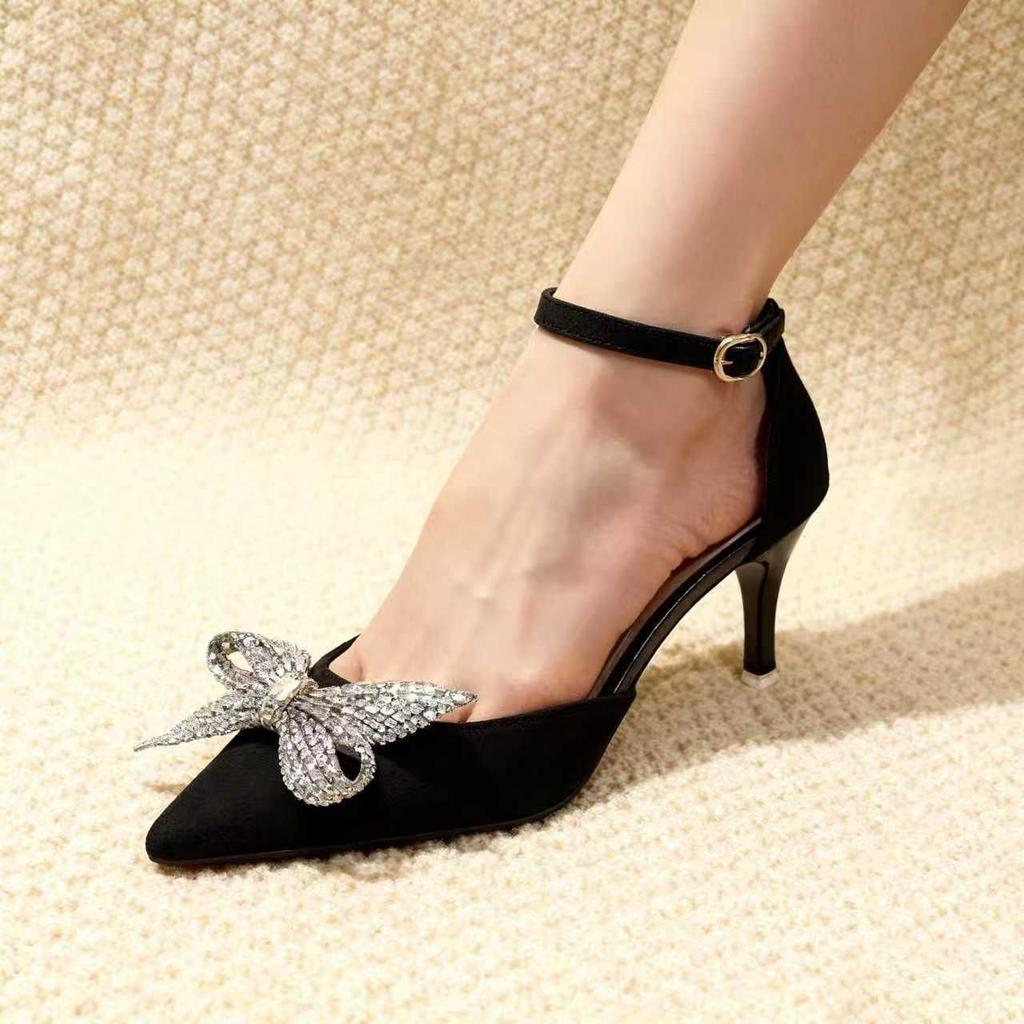 Fashion Versatile Stiletto Sandals Women's Spring and Summer Senior Sense Pointed Bow Not Tired Foot Sandals
