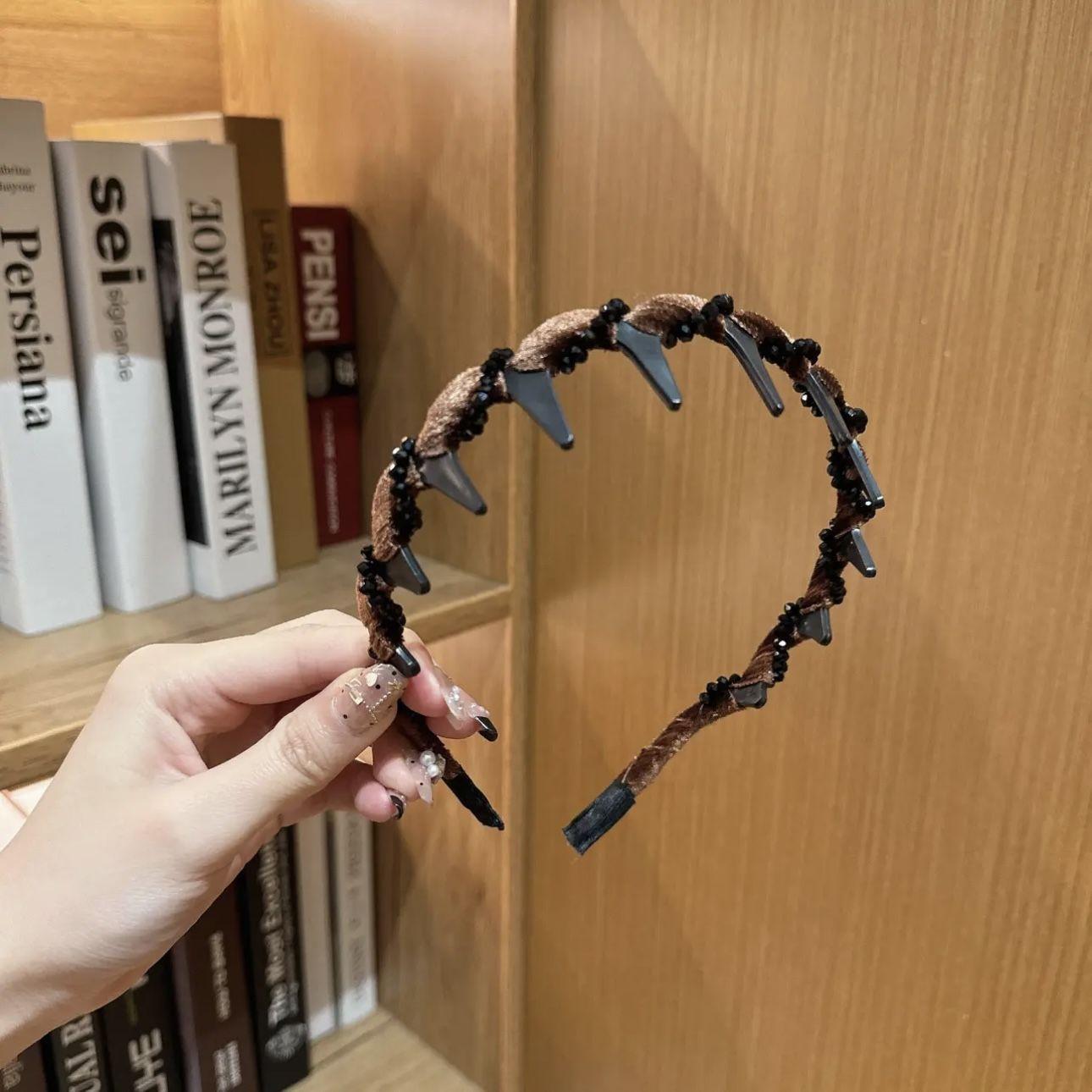 Shiny Diamond Velvet Hair Band Autumn Winter Wave Headband High Cranial Top Broken Hair Organizer Women Daily Headwear
