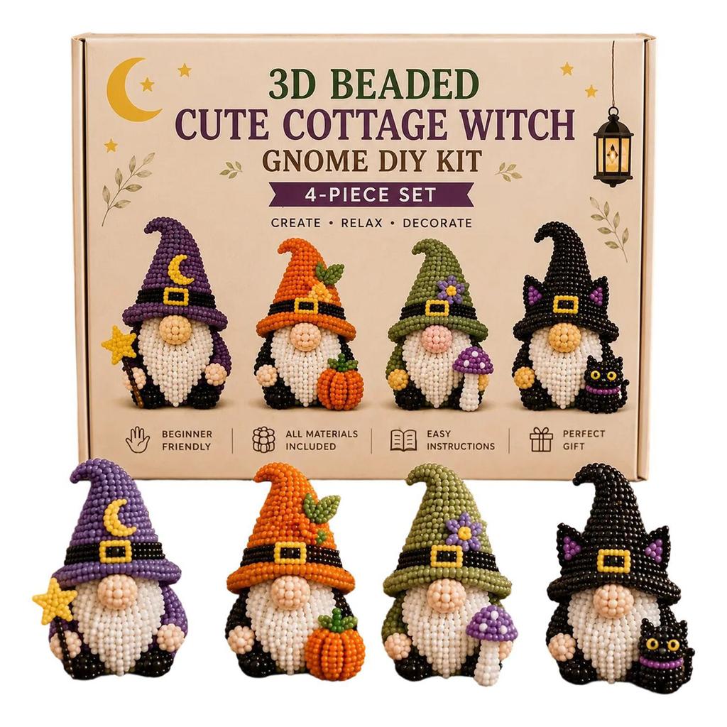 DIY 3D Gnome Bead Embroidery Set Complete Accessories Beadwork Crafts Kit for Crafting Enthusiasts Girls Women Teens Adults