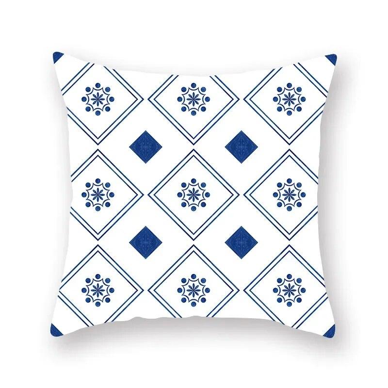 Blue Mandala Flower Geometric Print Pillowcase Living Room Sofa Bedroom Car Office Cushion Cover Home Decoration Ornament