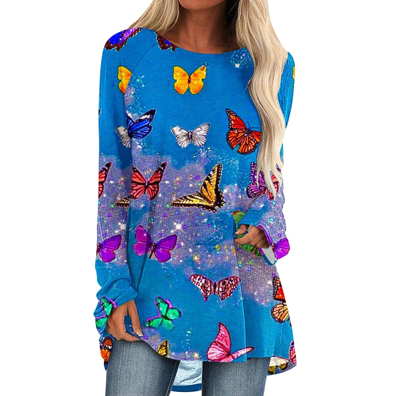 

Принт бабочки 2024 женская весна и осень повседневная мода темперамент модная и утягивающая юбка с длинными рукавами WA1 8XL