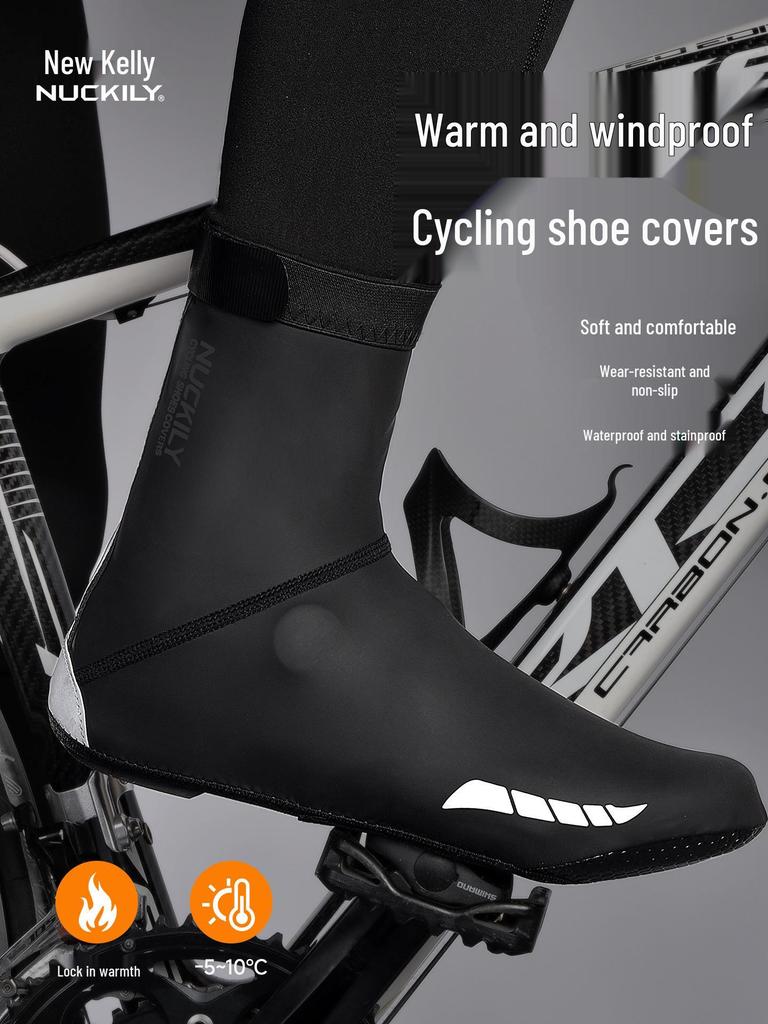 Men's Fleece-Lined Winter Cycling Shoe Covers - Warm, Windproof & Waterproof for Mountain and Road Biking