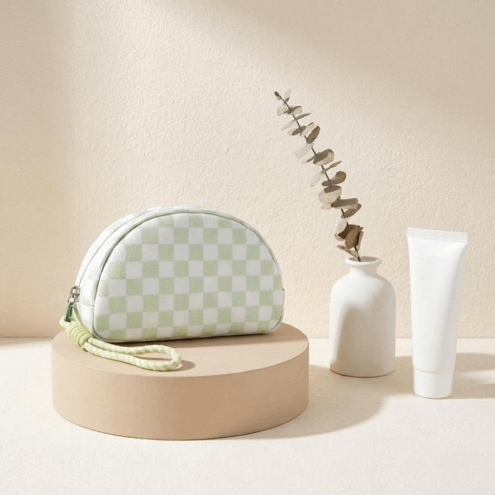 with Hand Strap Checkered Pattern Cosmetic Bag Waterproof Toiletry Bag Makeup Organizer Travel