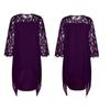 Abito da Donna in Chiffon con Inserti in Pizzo, Orlo Irregolare, Manica 3/4, Abito Casual da Donna