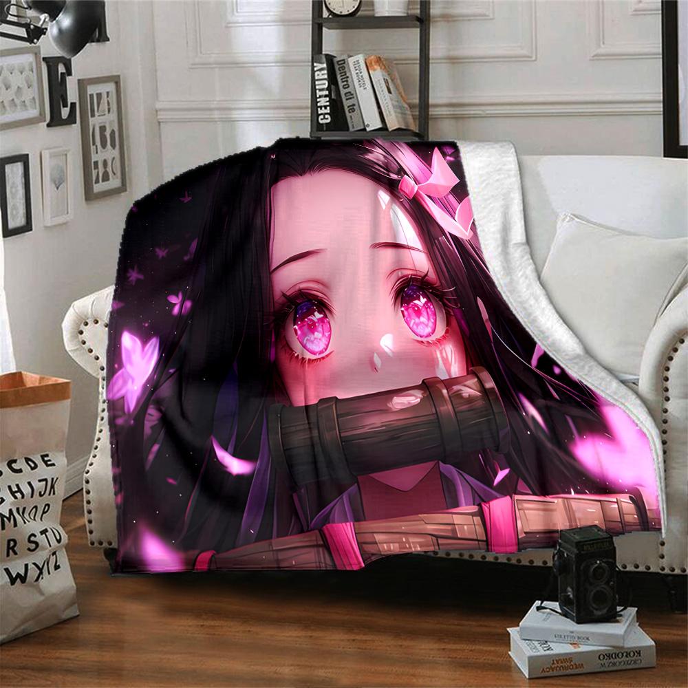 Butterfly Nezuko Fantasy Flannel Blanket, Soft Polyester, Modern Design, All-Season for Camping, Travel, Gifts for holidays or birthdays