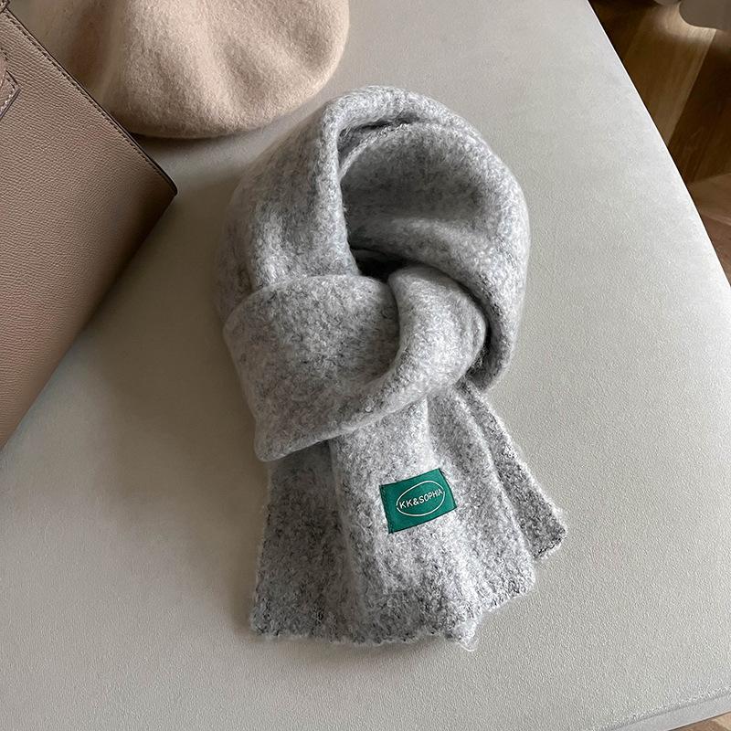 Solid color wool scarf women's winter new high-end sense thickened warm scarf neck protection student versatile