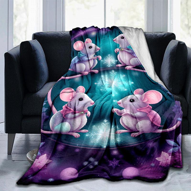 

1pc Mouse Printing Lightweight Flannel Blanket, Comfortable and Warm Blanket, for Camping Sofa Bed and Couch Office, Gift 100x150cm