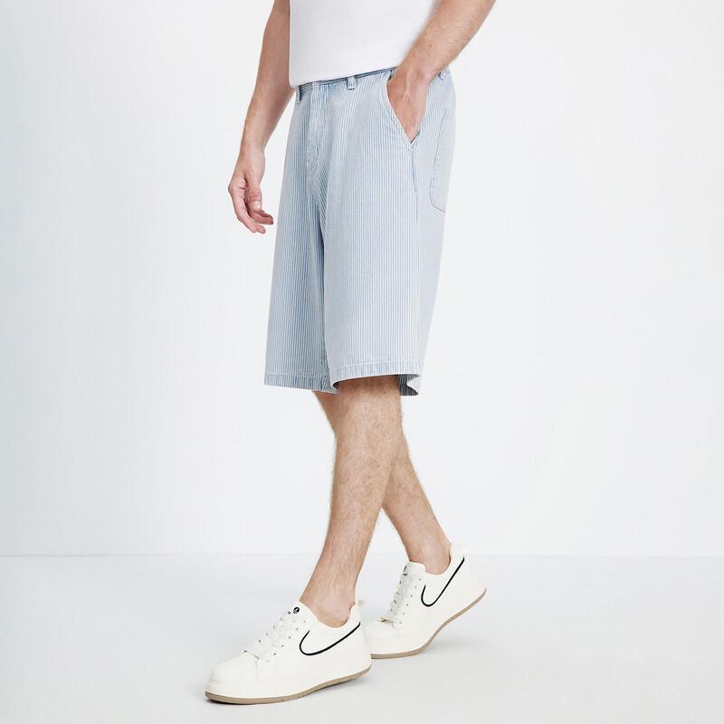 Navigare Men's Striped Loose Straight Denim Shorts