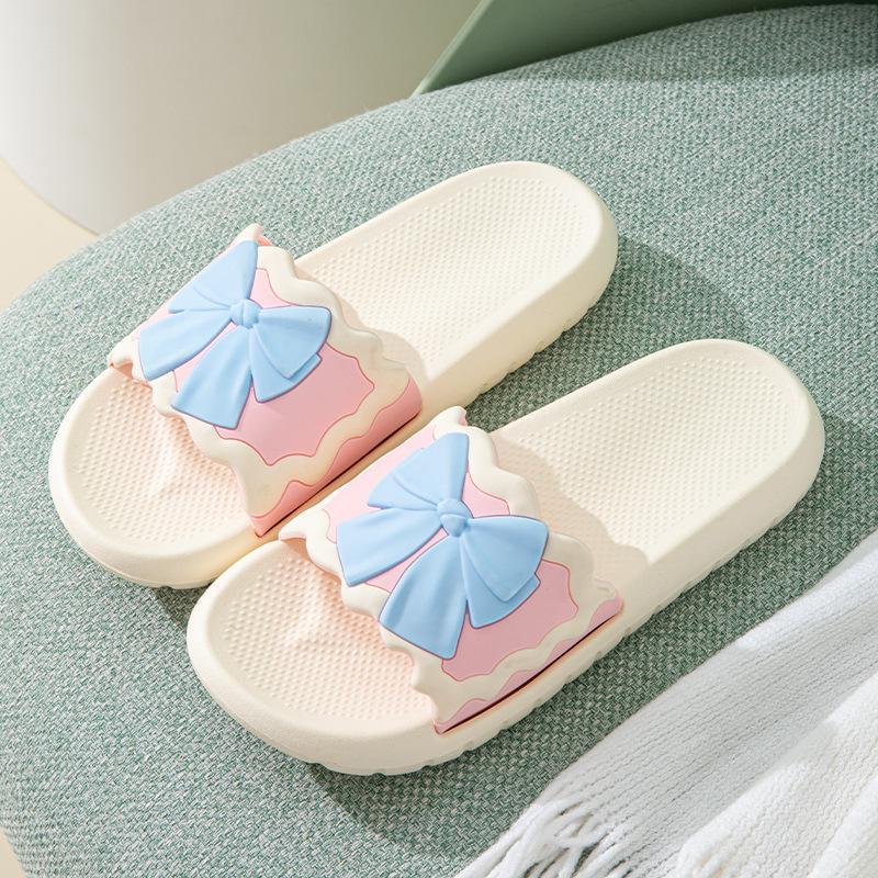 2025 New Women's Bow Cool Slippers On the Run Princess Non-slip Silent Home Flat Bathroom Slippers