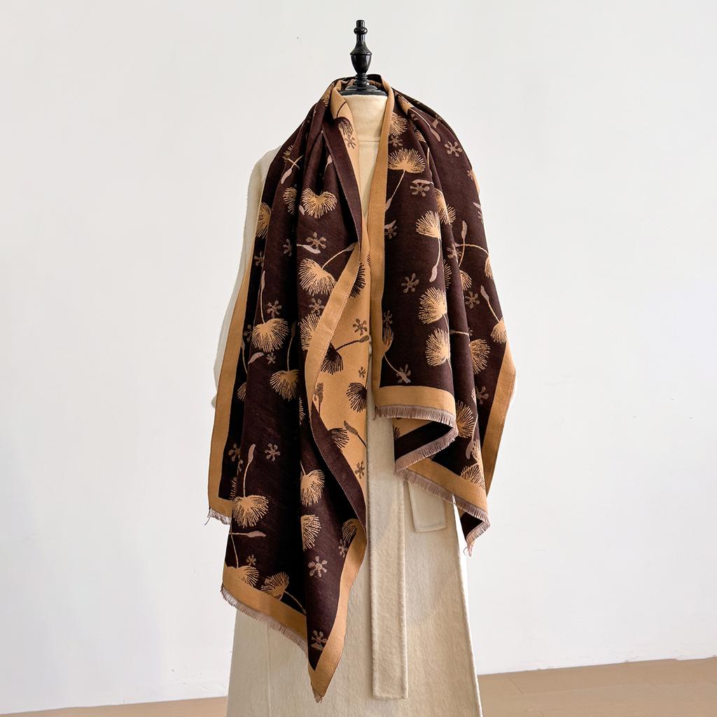 Winter Warm Cashmere Feather Scarf for Women Luxury Jacquard Pashmina Shawl Wrap Neckerchief Female Design Echarpe Bufanda