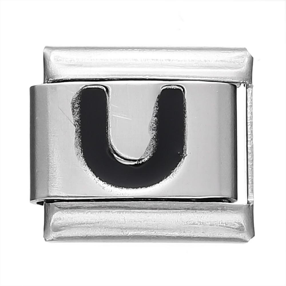 Fashion Black 26 English Letters Italian Charm Links Fit 9mm Stainless Steel Bracelet Making Women Men Jewelry Accessories