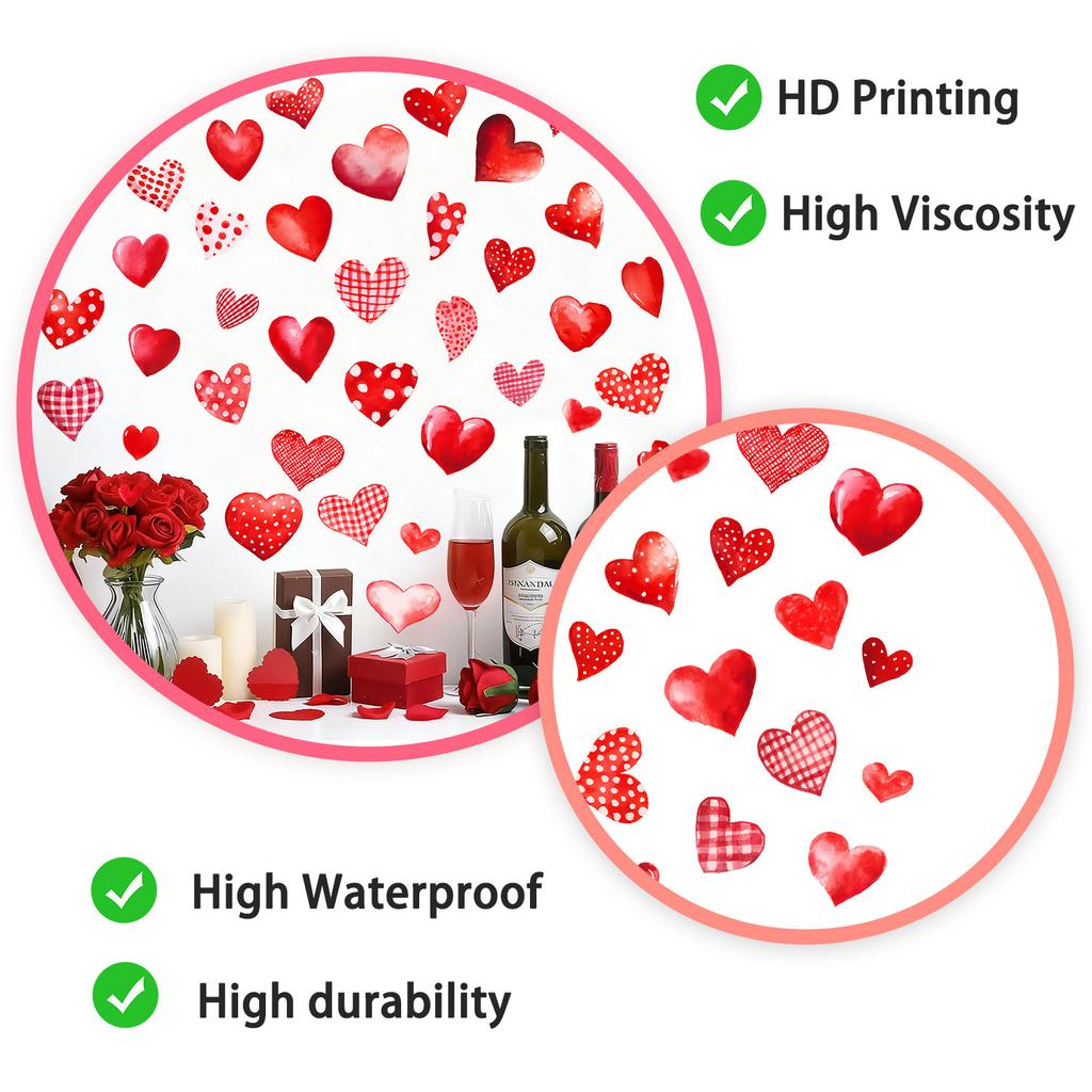 Valentine Checkered Hearts PVC Wall Sticker Self-Adhesive Removable for Home Decor