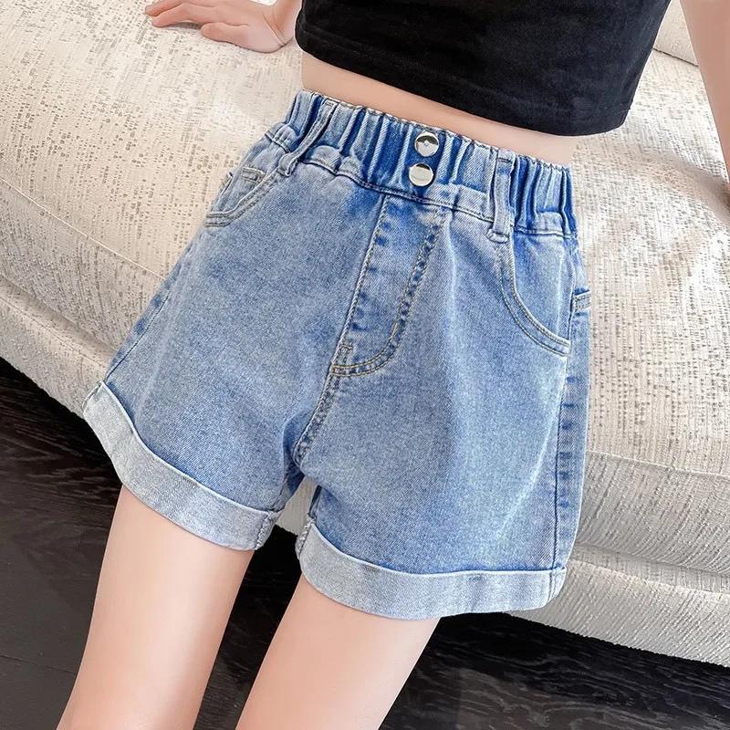 summer girls simple denim shorts loose casual pants for baby kids 160cm синий