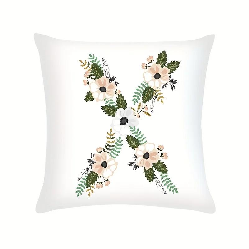 Plant Flowers Alphabet Printed Cushion Cover Spring Home Seat Decorative Pillowcase  Square Polyester Letters Pillow Cover