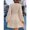 LYRIA Women Autumn Winter Sweater Dresses V-neck 3D Crochet Knitted Long Pullovers Sweaters Dress