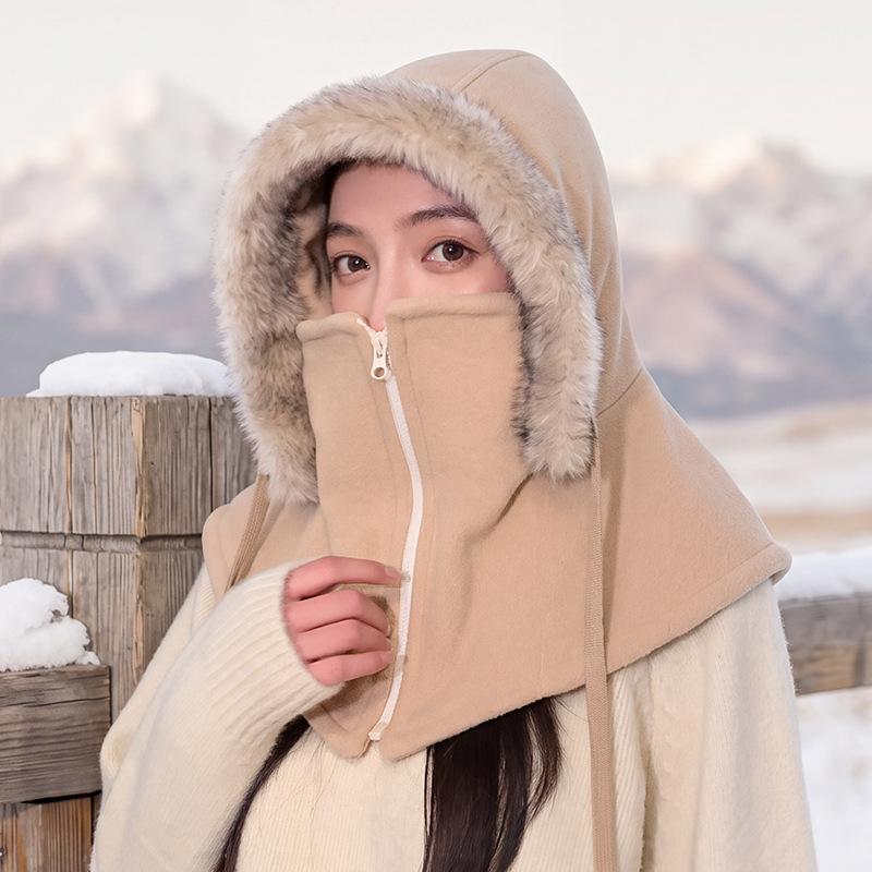 Winter cycling windproof Lei Feng hat cold warm hat women's scarf integrated pullover hat simple head hat