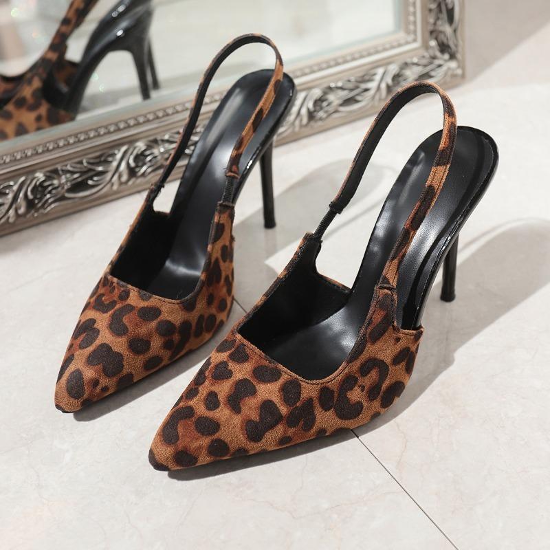 Summer New Pointed Leopard Print Sexy and Versatile Baotou High-heeled Sandals Women's Niche Temperament Heels