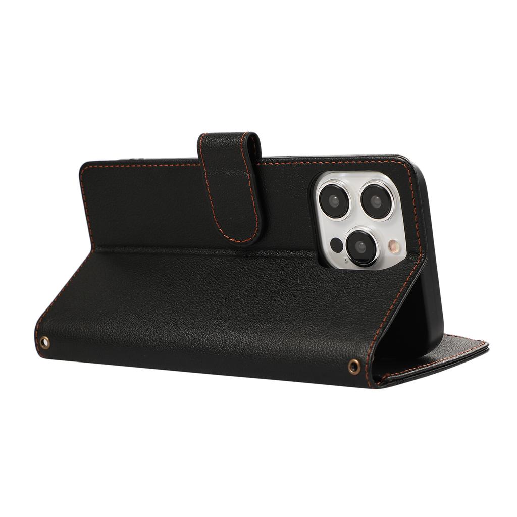 For iPhone 15 Pro Case Multi Card Slots Zipper Leather Phone Cover with Wrist Strap