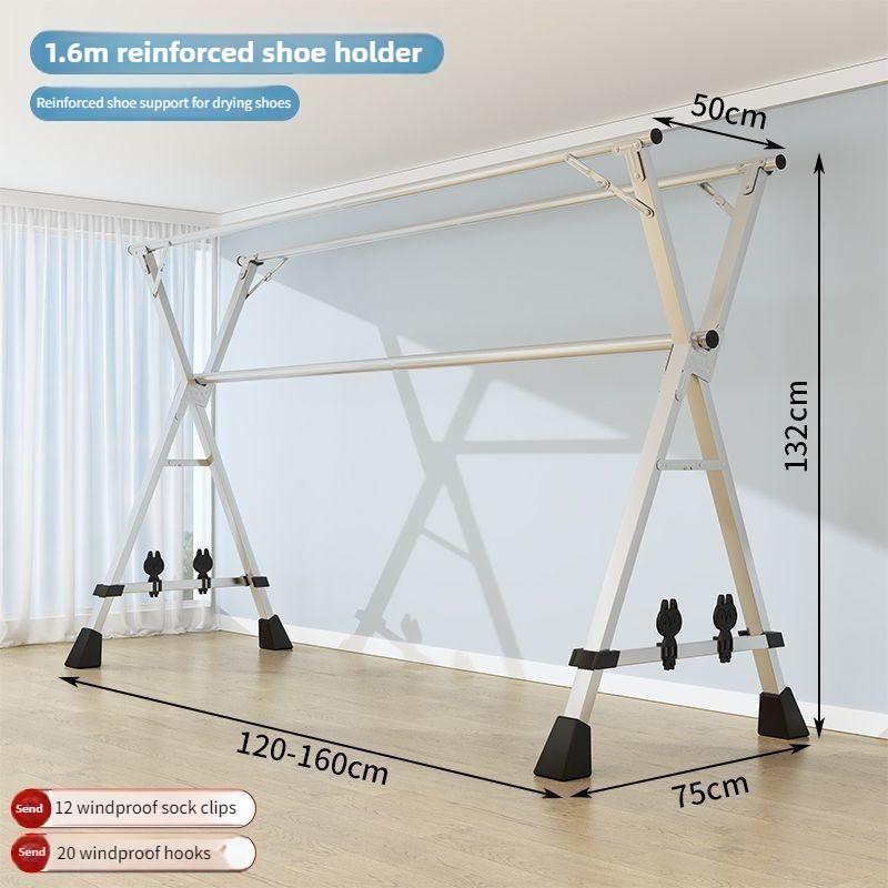 Varal de Roupa de Aço Inoxidável Doméstico Dobrável Cabide Varal Varanda 5 Varas Extensível Ferramenta de Secagem de Roupa