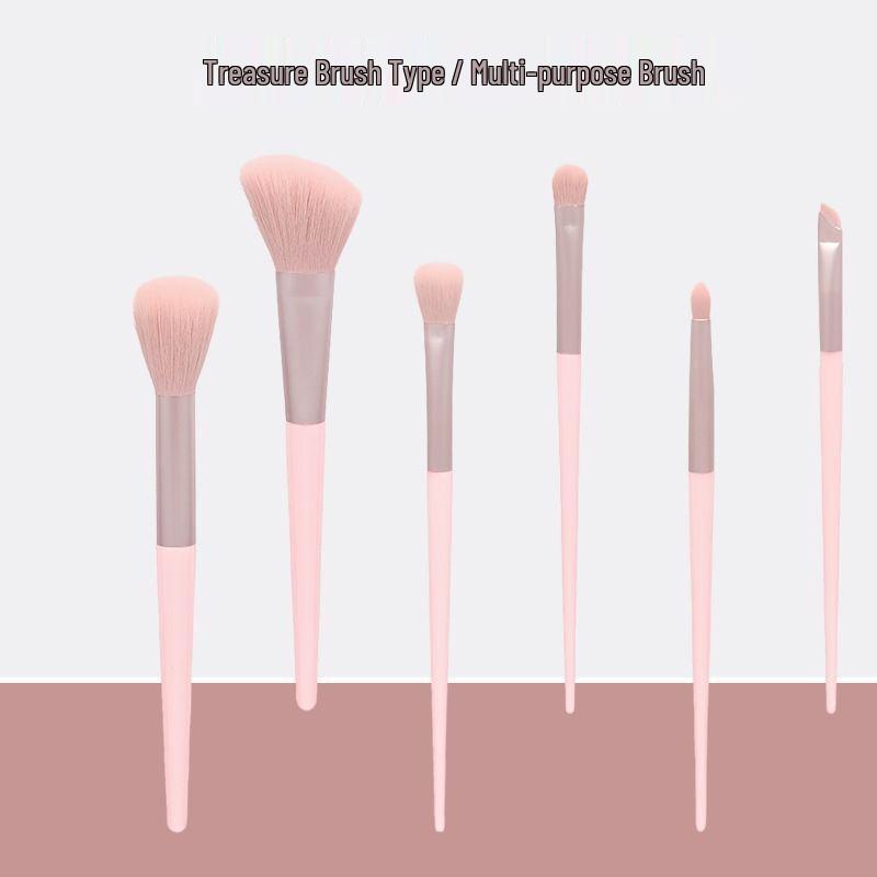 Cangzhou 6-Piece Portable Makeup Brush Set: Foundation, Eyeshadow, Loose Powder, Blush, Eyeliner, Detail.