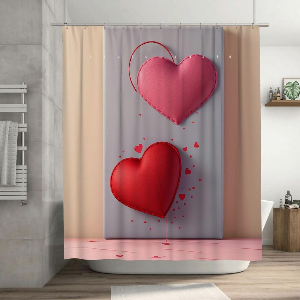 3D Srdce Sprchový závěs | Romantická a Moderní Koupelnová Dekorace