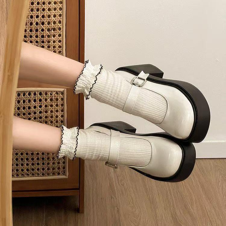 Coarse Heel High Heel Small Leather Shoes Jk Single Shoes 2025 Spring and Autumn New Thick Sole Heightening French Mary Jane Women's Shoes