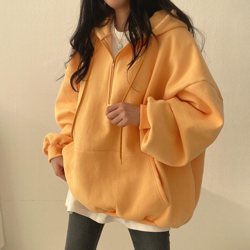 Sudadera con capucha para mujer, media cremallera, manga larga extragrande, bolsillo, informal, holgada, con capucha, para primavera, otoño, invierno