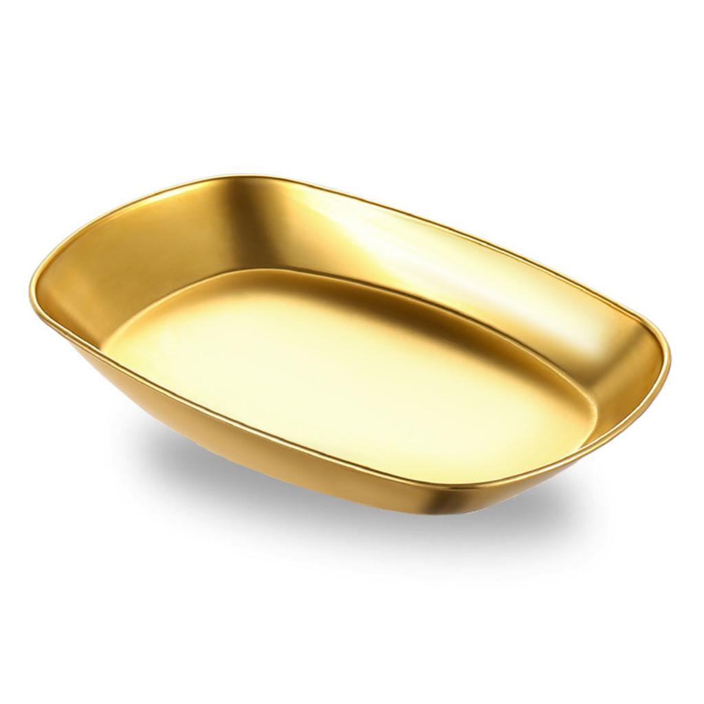 Stainless Steel Serving Plates 10 Inches Dinner Dishes Metal Camping Plate for BBQ Snack Golden